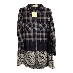 NWT A’reve Plaid Multi Media Tunic Top or Dress Small Modest Dark Academia